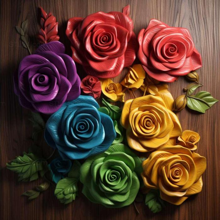 Patterns and decorations (Rainbow roses 3, PATTERN_735) 3D models for cnc